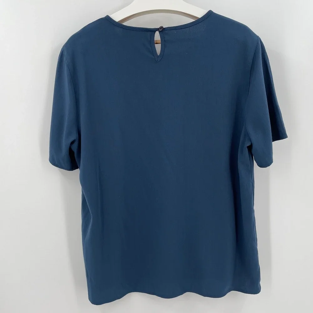 Toni Garment CC Magic Vintage Blouse M Slate Blue Short Sleeve Shirt Keyhole - Picture 3 of 8